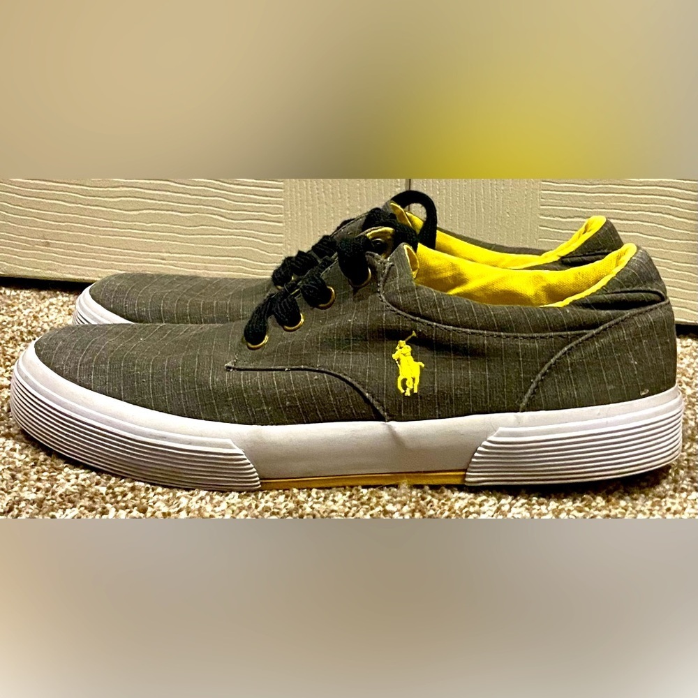 Polo Ralph Lauren Shoes Mens 8.5 Gray W/Yellow Pony Canvas Felton Low Sneakers
